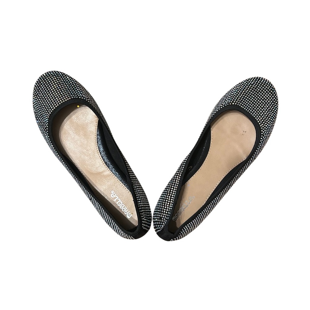 French Sole Black and White Rhinestone Flats - Picture 2 of 8